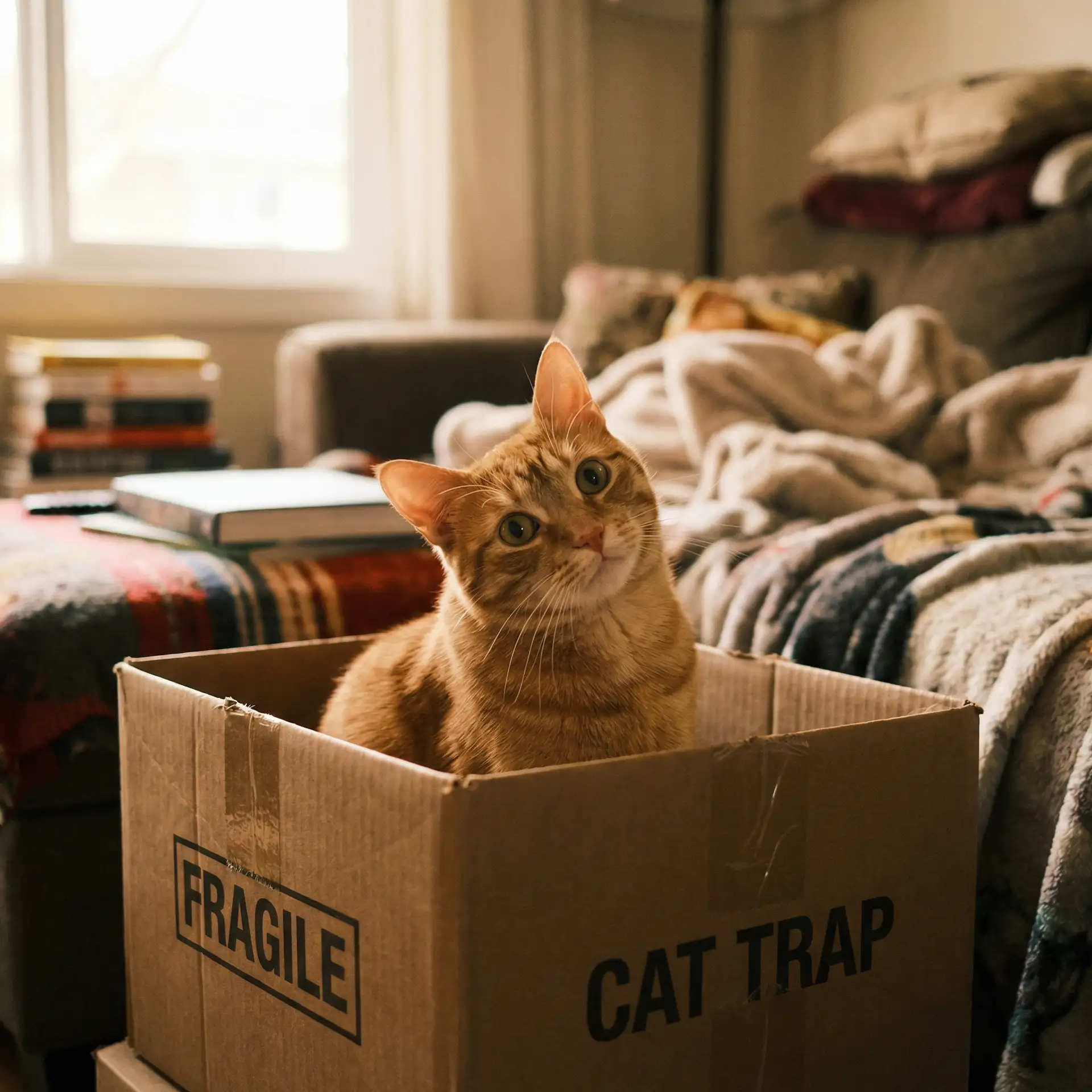橘猫躲在纸箱里 - 庭院重重