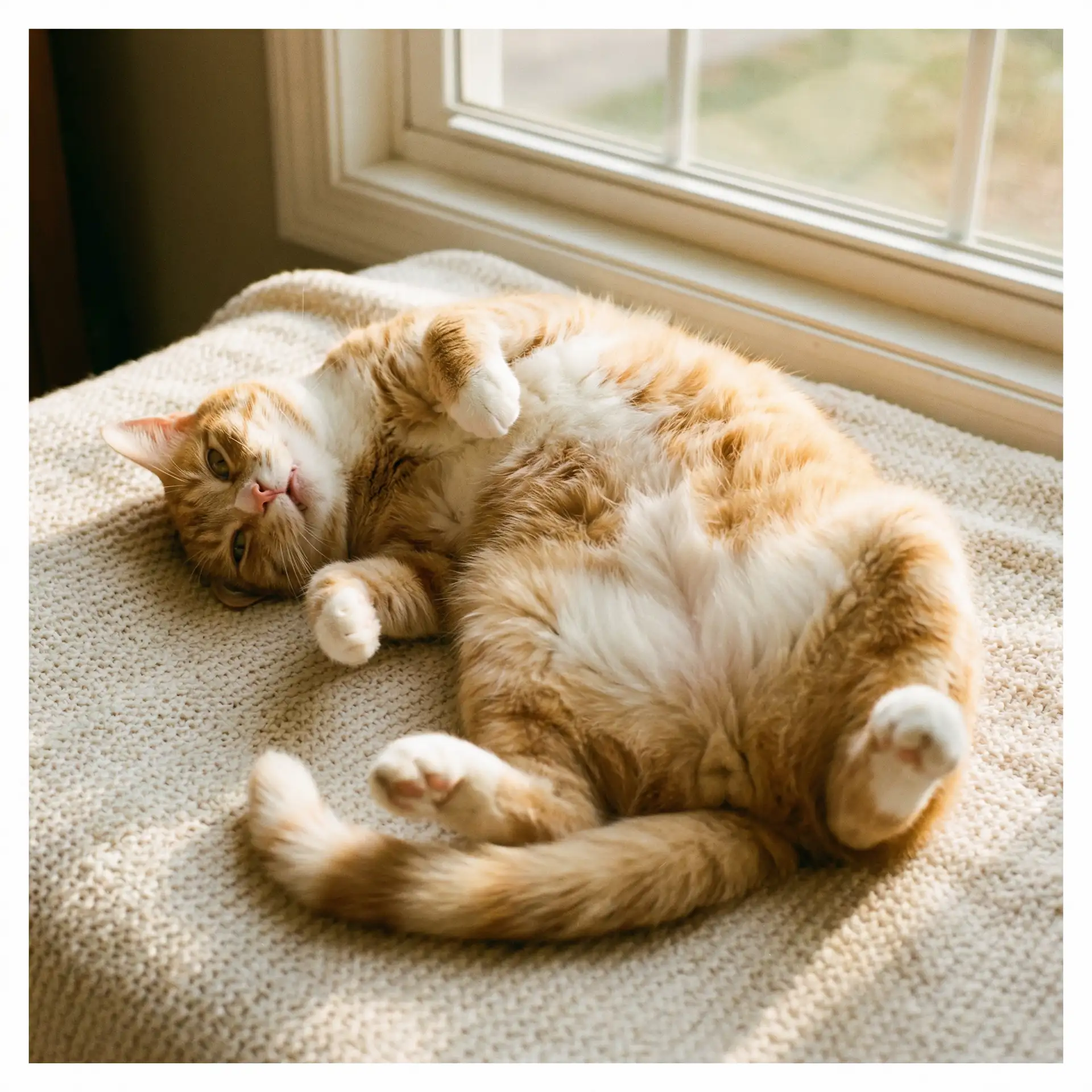 猫咪仰躺露出肚皮 - 庭院重重